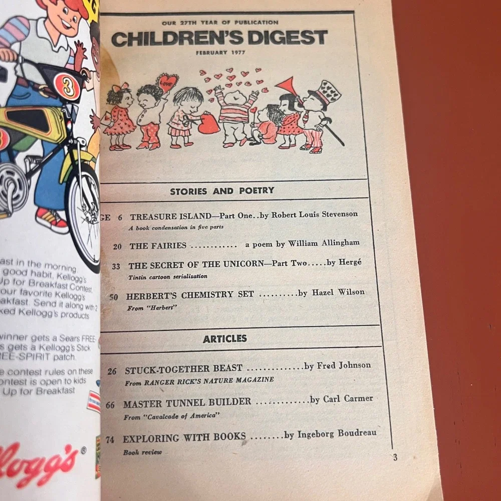 Childrens Digest Magazine Feb 1977 Treasure Island Tintin Vtg Larry Noble Art
